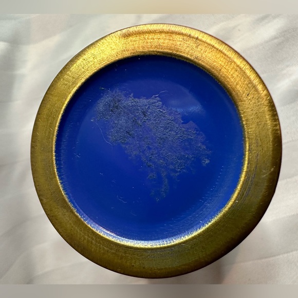 Vintage Cinnabar Blue Enamel Brass Vase. Approximate height 6.5” - Picture 3 of 8